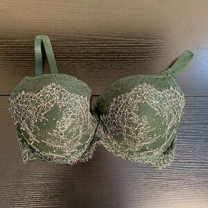 Victoria's Secret Bra Dream Angels Green Lace Lightly Lined Demi Bra 34DDD